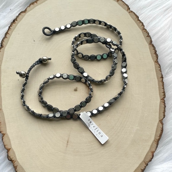 NWT Anthropologie Serefina Penny Wrap Bracelet Dark Gray and Silver Studs - Picture 4 of 15